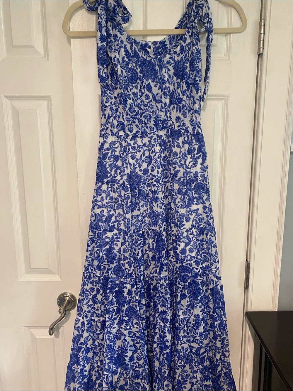 Free People Blue and White Floral Tie-Shoulder Maxi Dress - Picture 2 of 3